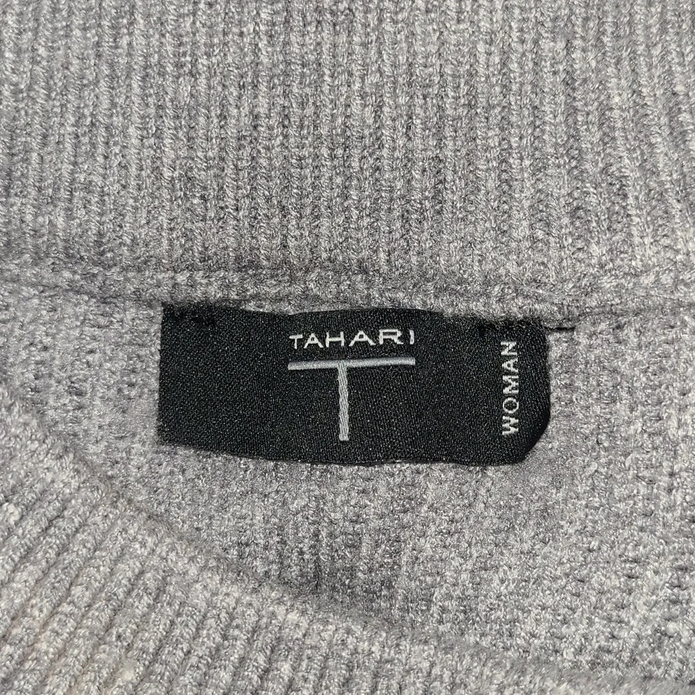 Tahari Light Gray Ribbed Turtleneck Sweater with Sleeve Button Detail - Picture 5 of 7